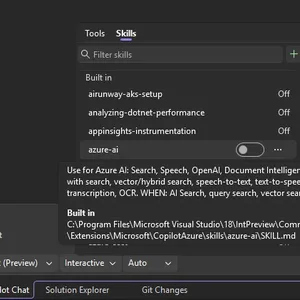 Visual Studio'da Yerleşik Agent Skills: .NET ve Azure