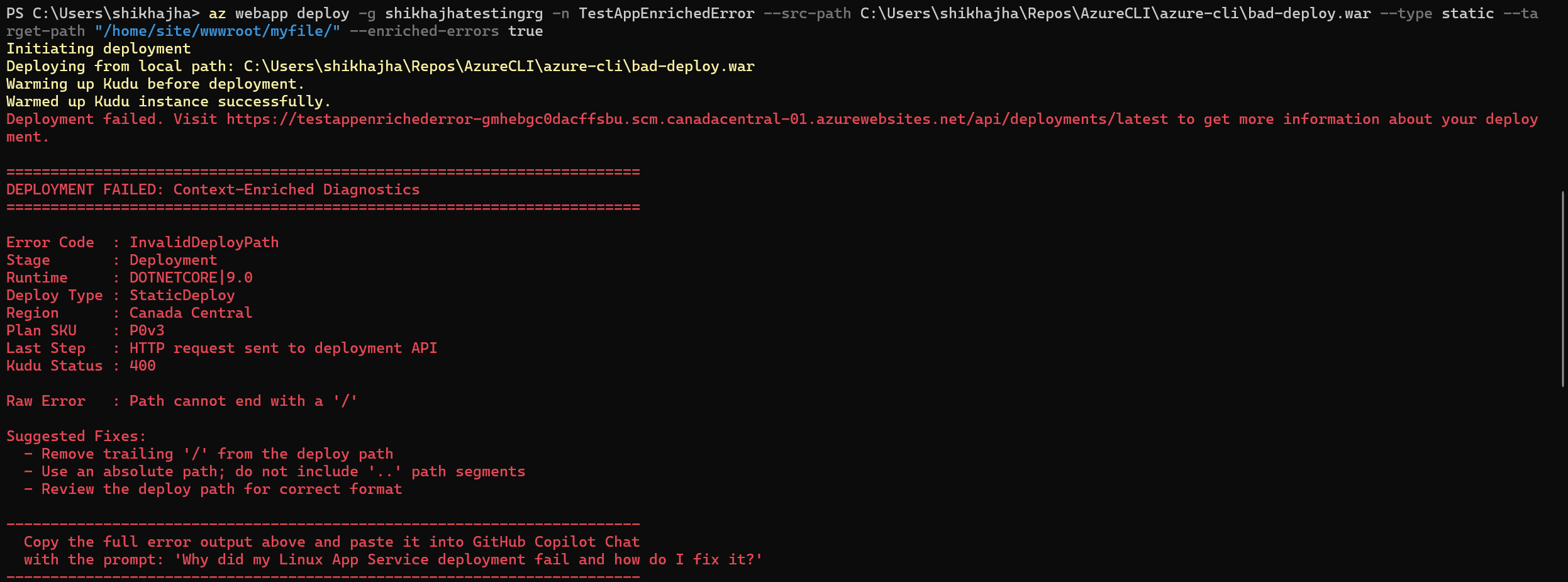 az webapp deploy'da Zenginleştirilmiş Hata Çıktıları