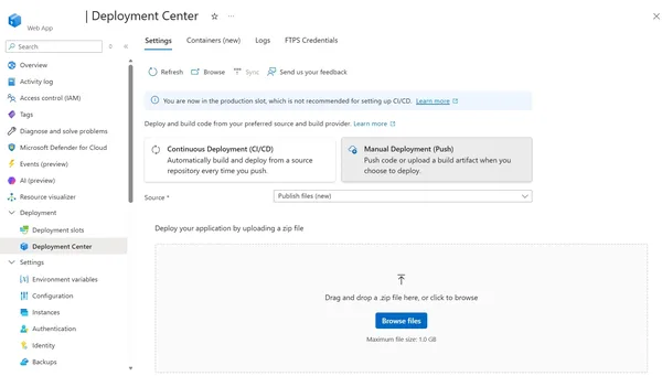 Azure Portal'dan ZIP ile App Service Dağıtımı Kolaylaştı