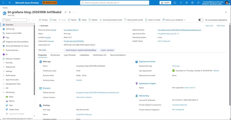 Azure App Service Grafana Dashboard ile Metrikten Teşhise