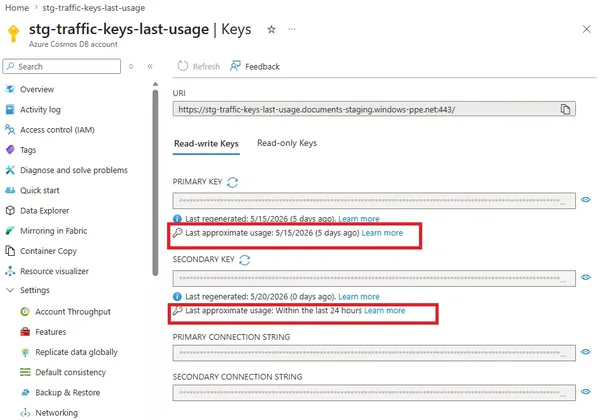 Azure Cosmos DB Safe Key Rotation ile Anahtar Görünürlüğü