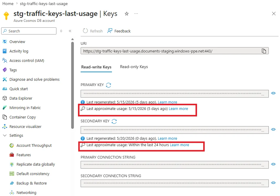 Azure Cosmos DB Safe Key Rotation ile Anahtar Görünürlüğü
