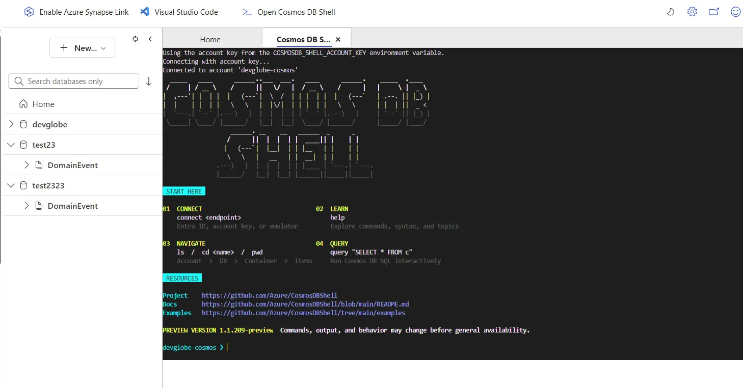 Azure Cosmos DB Shell Artık Data Explorer İçinde