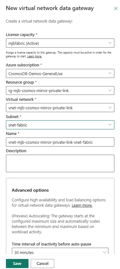 Cosmos DB Mirroring: VNet Gateway ile Kapalı Ağda Kurulum