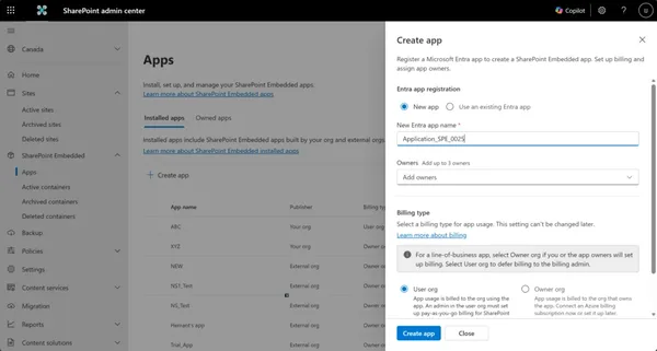 SharePoint Embedded: Admin Center'dan Uygulama Yönetimi